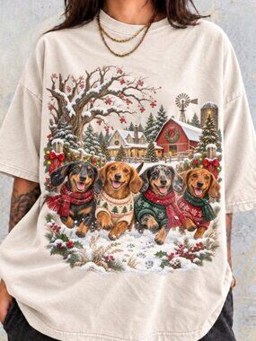 Dachshund Christmas T-Shirt, Wiener Dog Holiday Tee